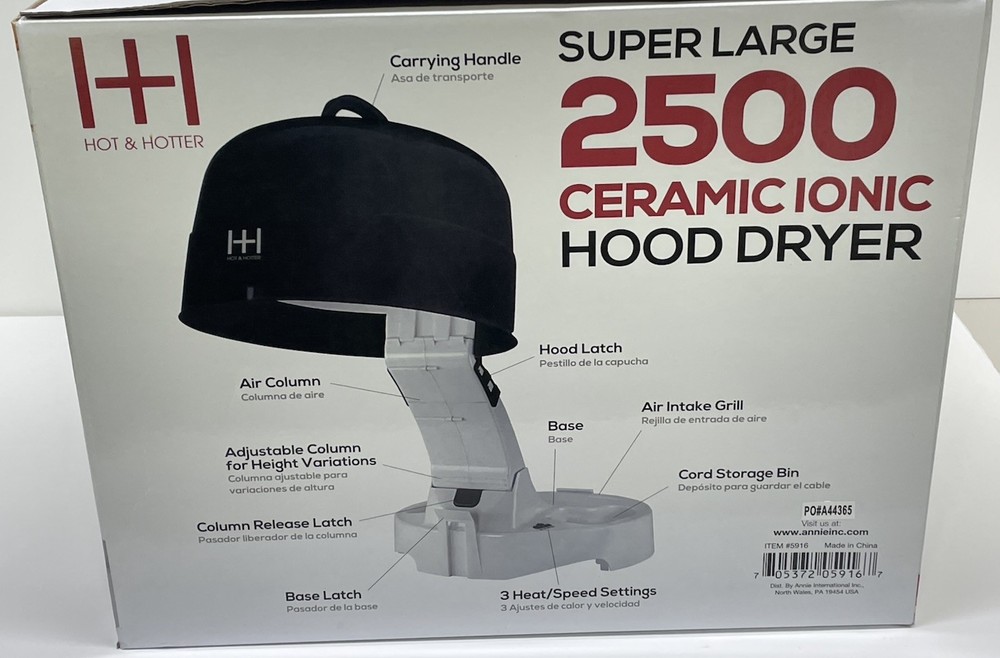 Ceramic Ionic Hood Dryer Extra Large 2500 Adjustable 3 Heat Settings Super Quiet