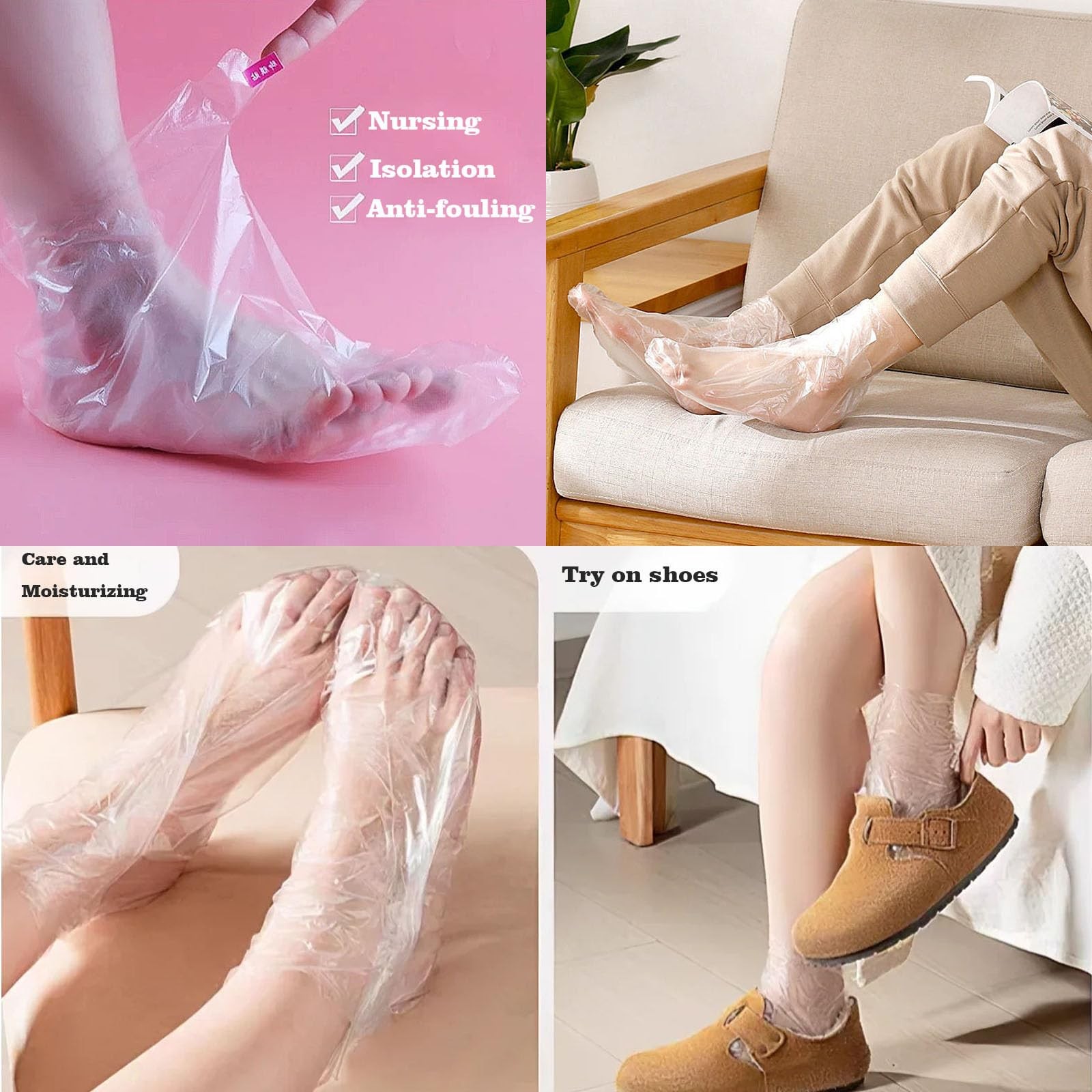 400-Pack Disposable Plastic Foot Covers for Feet – 12.2" x 9.4", Clear