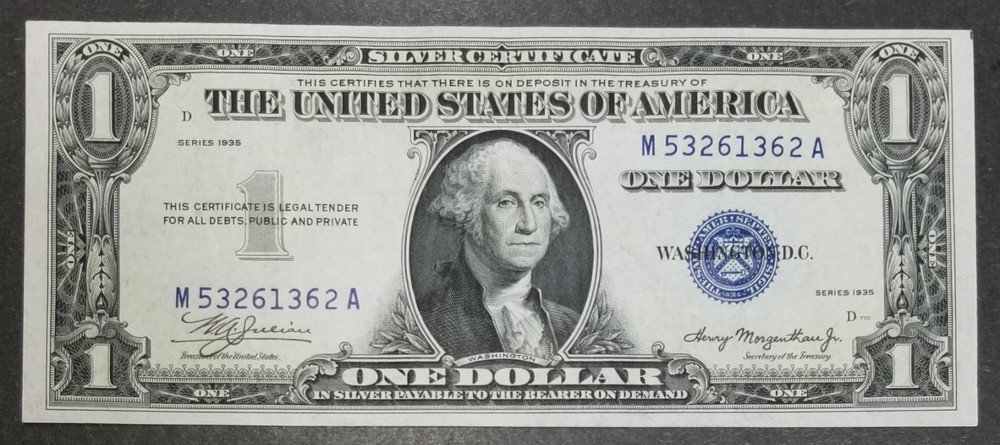 1935 $1 DOUBLE DATE SILVER CERTIFICATE NOTE IN CRIPS AU CONDITION