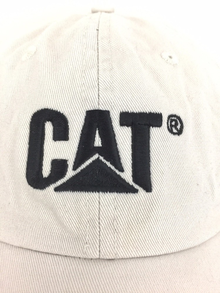CAT Caterpillar Hat Logo Tractor Strap Back Baseball Trucker Adjustable Cap Tan