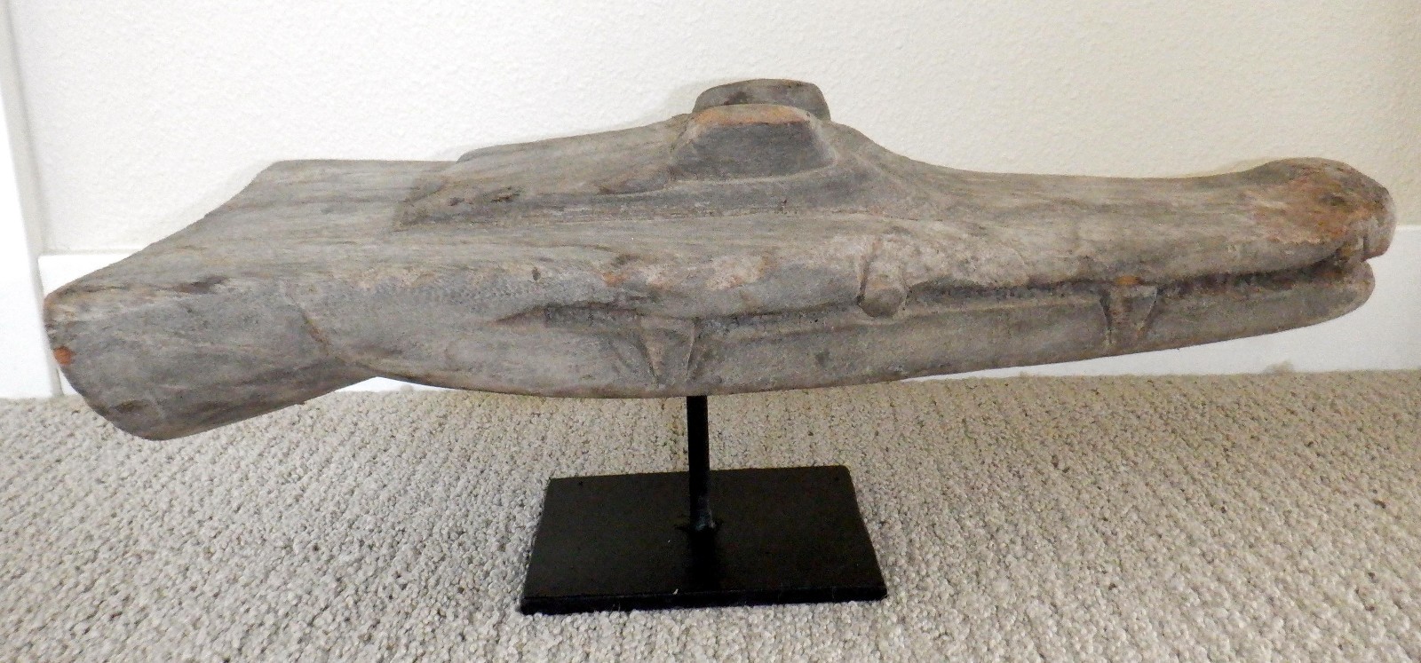 Sepik River Papua New Guinea Carved Canoe Prow, 17 inch on metal stand