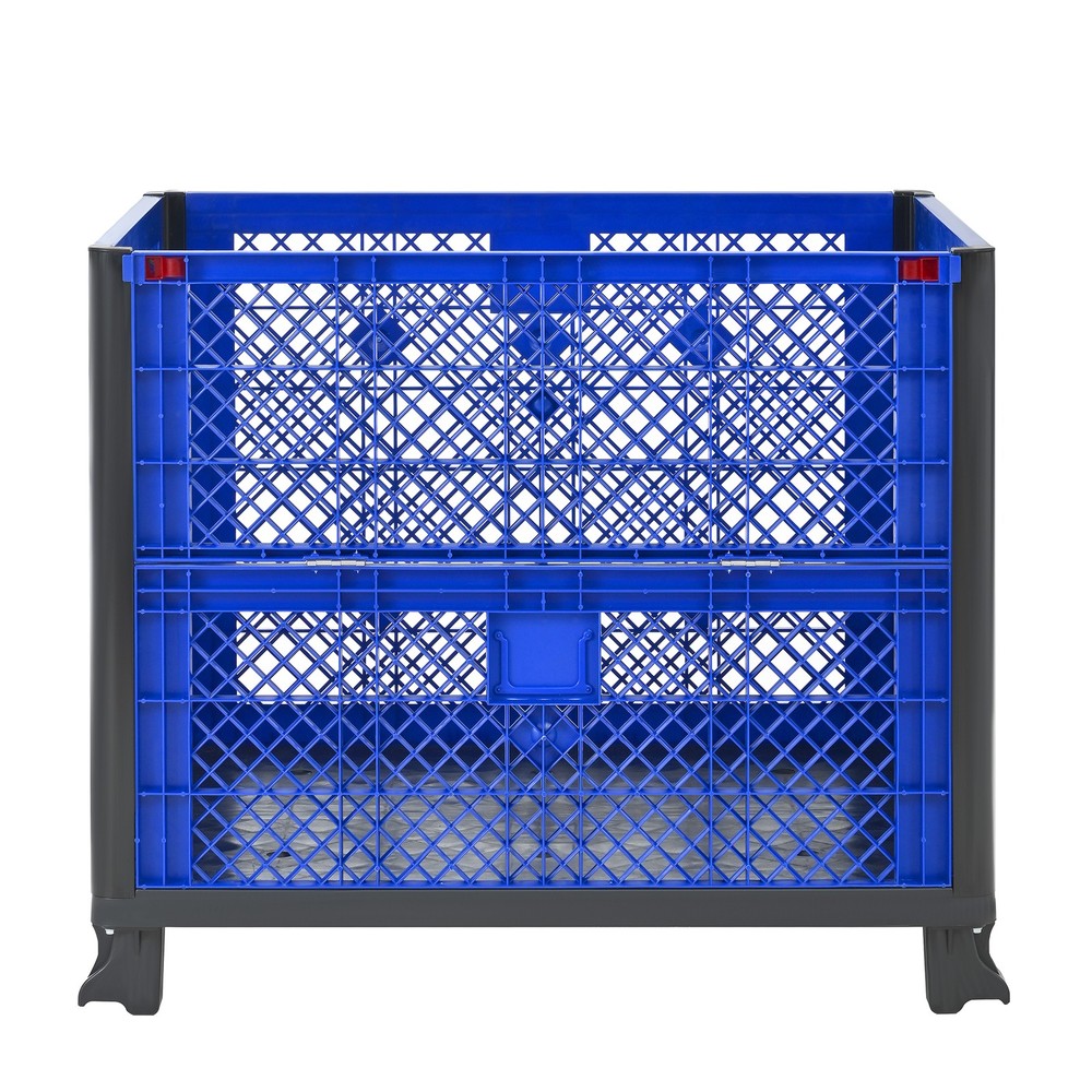 Collapsible Bulk Container Mesh Walls 600lb Capacity Stackable 4 High Blue