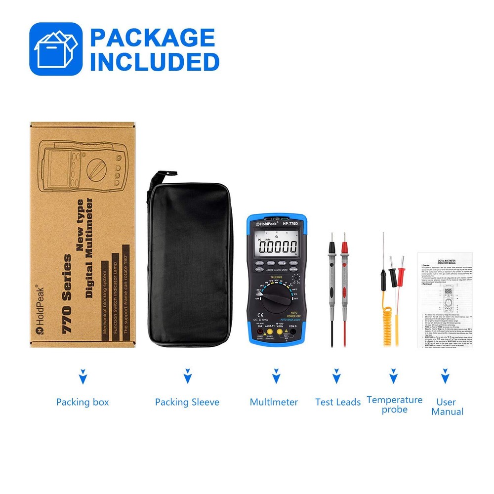 Holdpeak Digital Multimeter Auto Range 40000 Counts BarGraph AC/DC Volt AMP Test