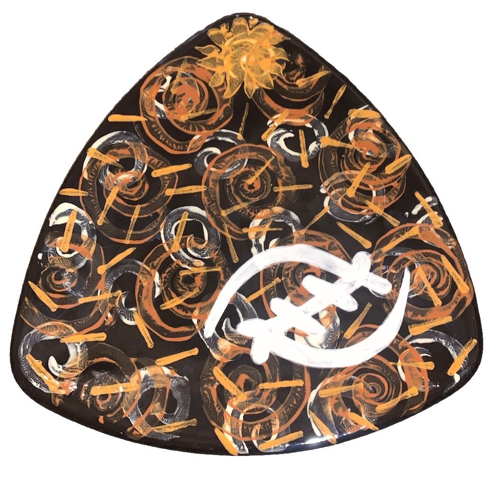 Original Modern Pottery Signed Triangular Tray Platter 10 5/8”T 1.5”T