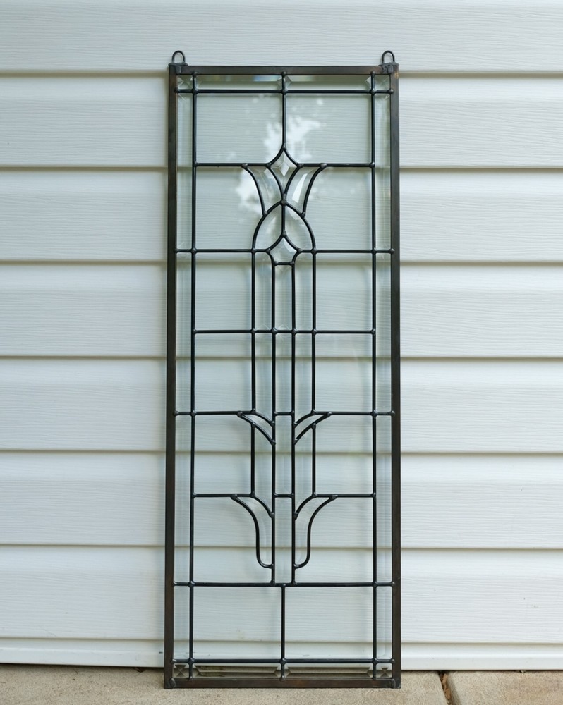 Handcrafted All Clear stained glass window panel Beveled window panel 12" x 32"
