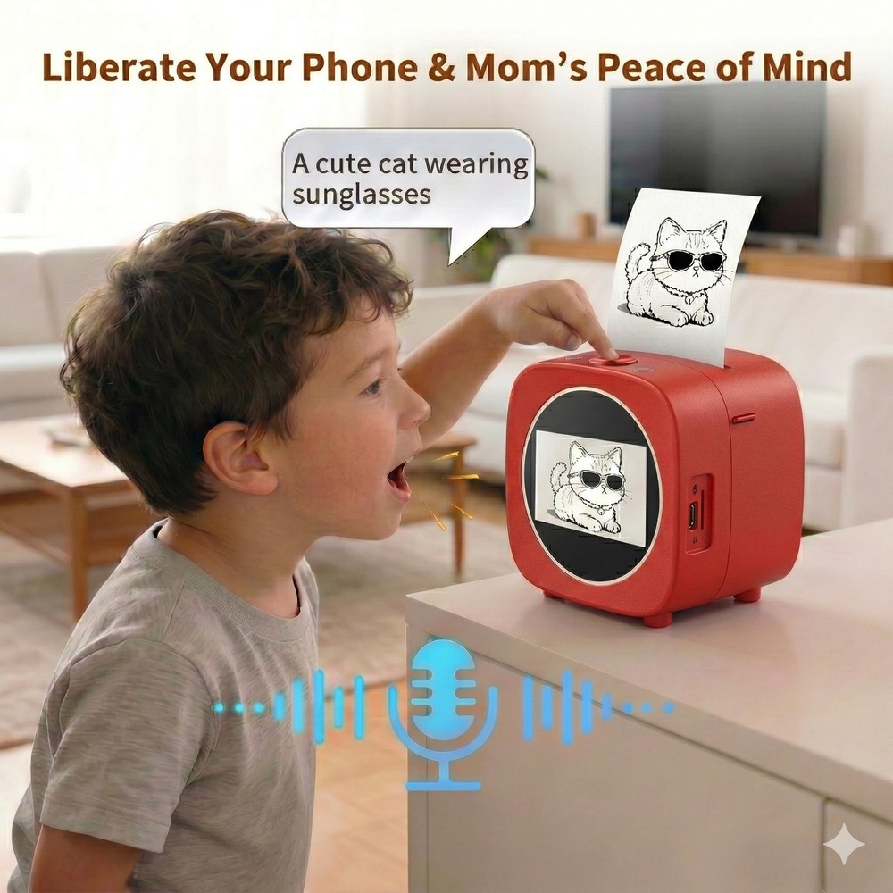 AI Mini Printer Portable, Inkless Sticker Printer with AI Voice Generation & ...