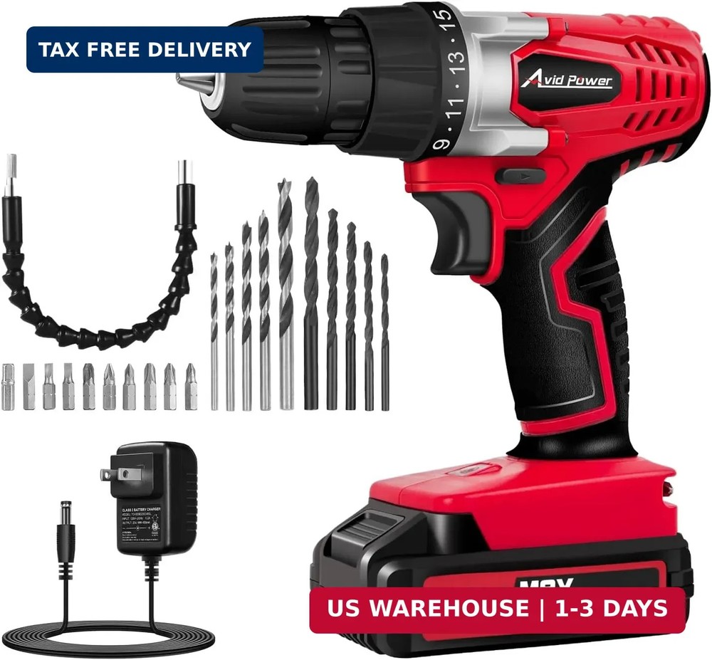 AVID POWER 20V Cordless Drill Set for Home DIY & Beginner Projects - Lightweight