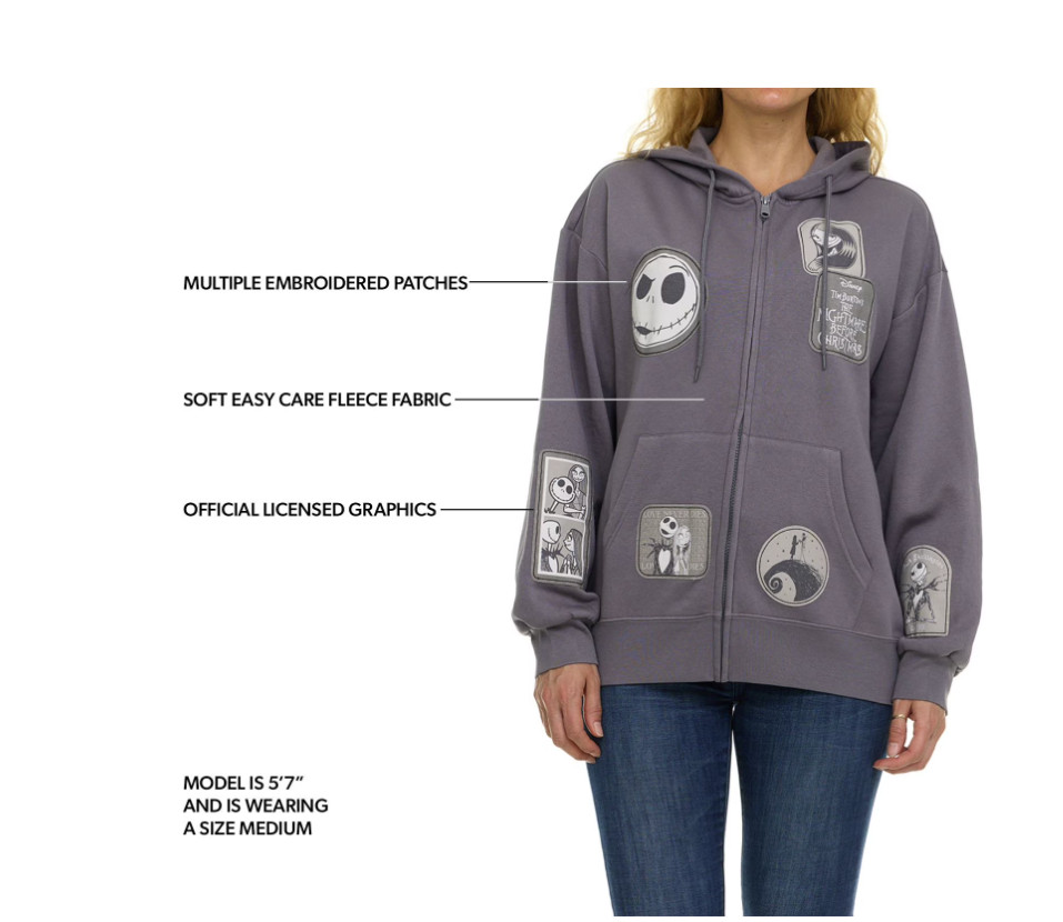 Disney NWT Nightmare Before Christmas Multi-patch Full Zip Women's Hoodie, Large
