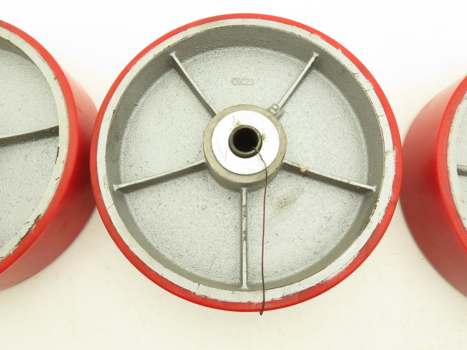 10" x 2.5" Red Poly Metal Wheel 3/4" Bore Lot of 3