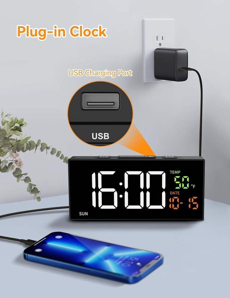 Netzu Alarm Clocks for Bedrooms, Digital Clock with Date Temperature .....Black
