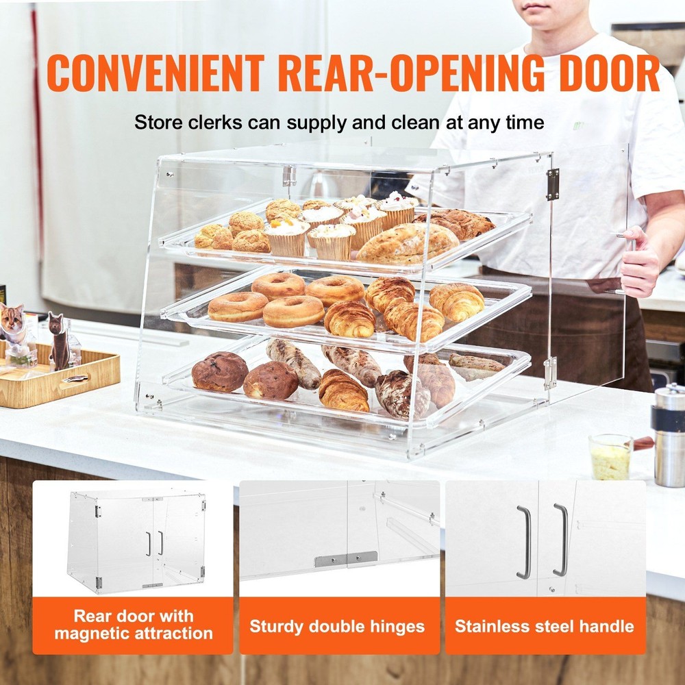 3-Level Acrylic Bread Display Case 20.7x14.2x16.3 for Bakery Counters