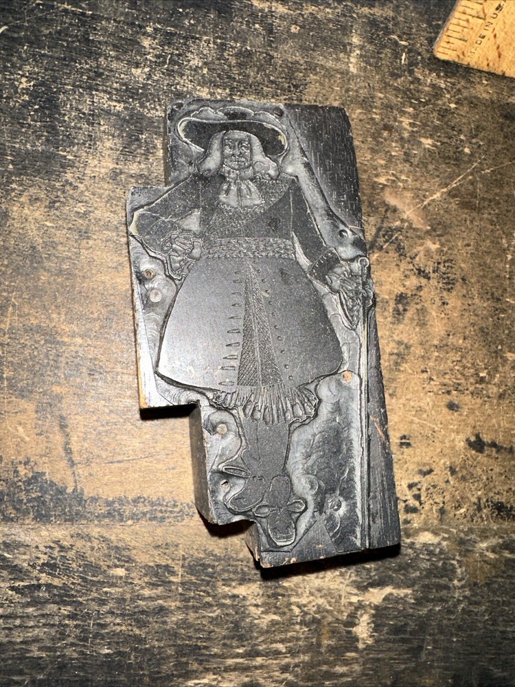 Printing Block Type Cut ( Pilgrim Quaker In Full Uniform ) Nice Image!￼