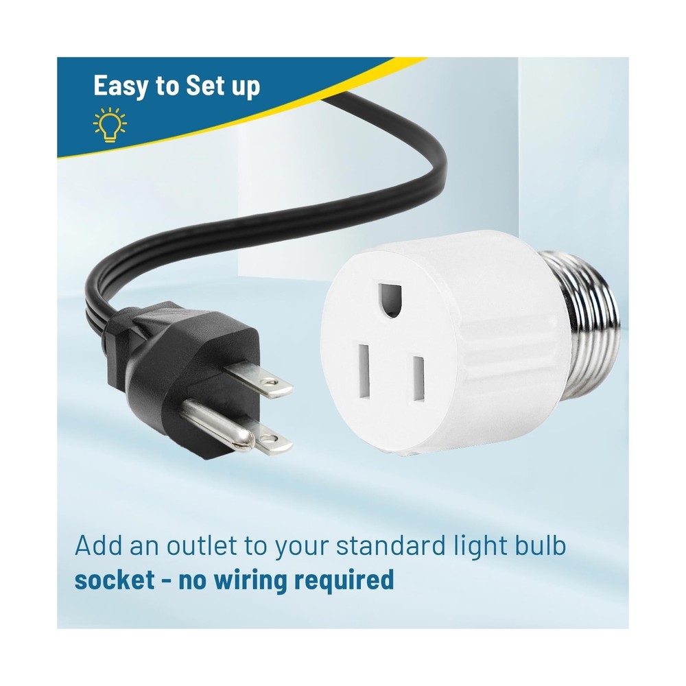 3-Prong Light Socket to Plug Adapter,E26/E27 Light Socket Outlet,2/3 Prong Ou...