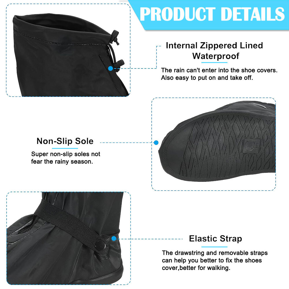 Reusable Rain Shoe Covers Waterproof Zipper Overshoes Boots Anti-Slip Protector