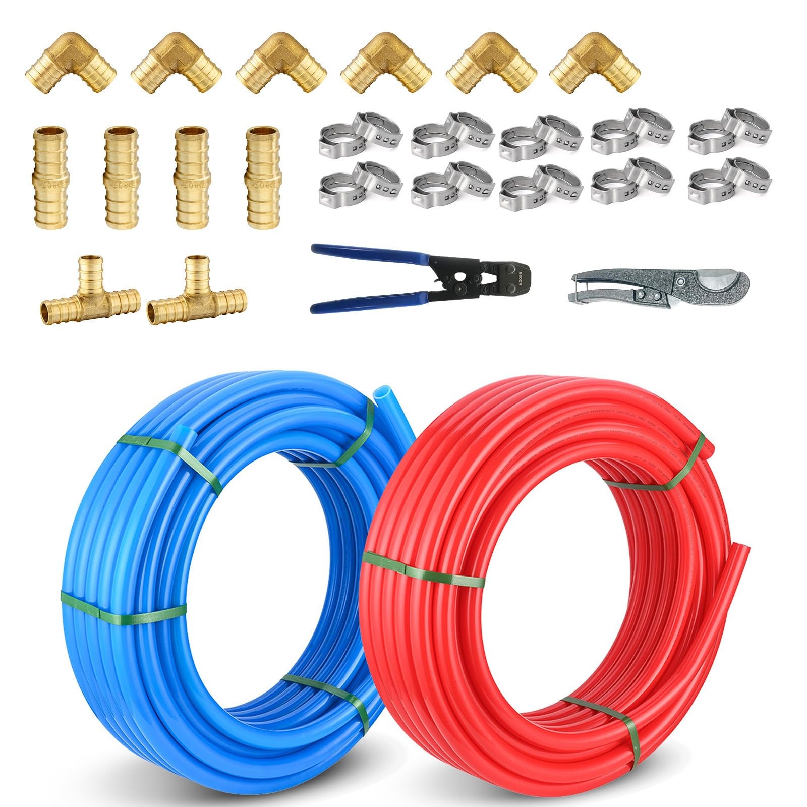1/2 Inch  Blue & Red PEX-B Pipe, 2 x 100 Ft (200 Ft) Pex B Tubing