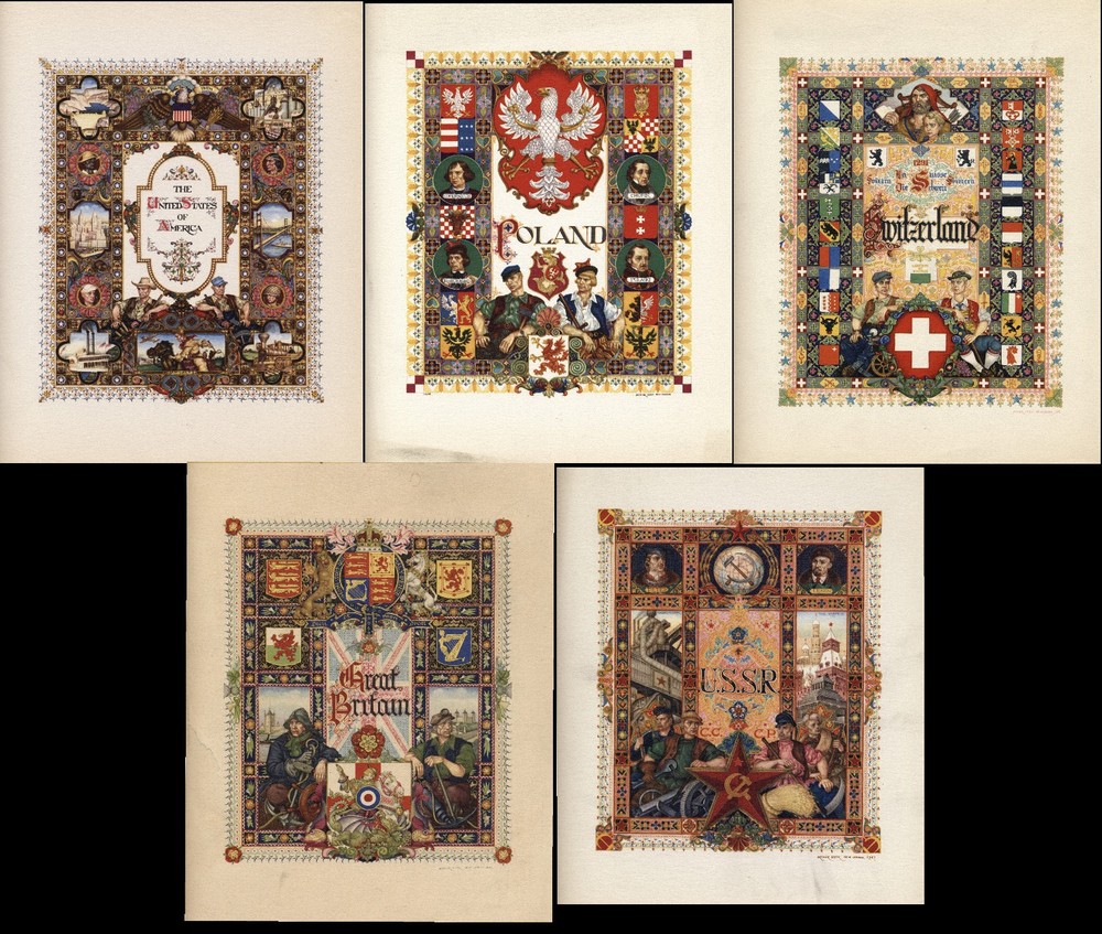 Arthur Szyk 1947 K Bileski Stamp Album Title Front Pages Lot of 5 Countries