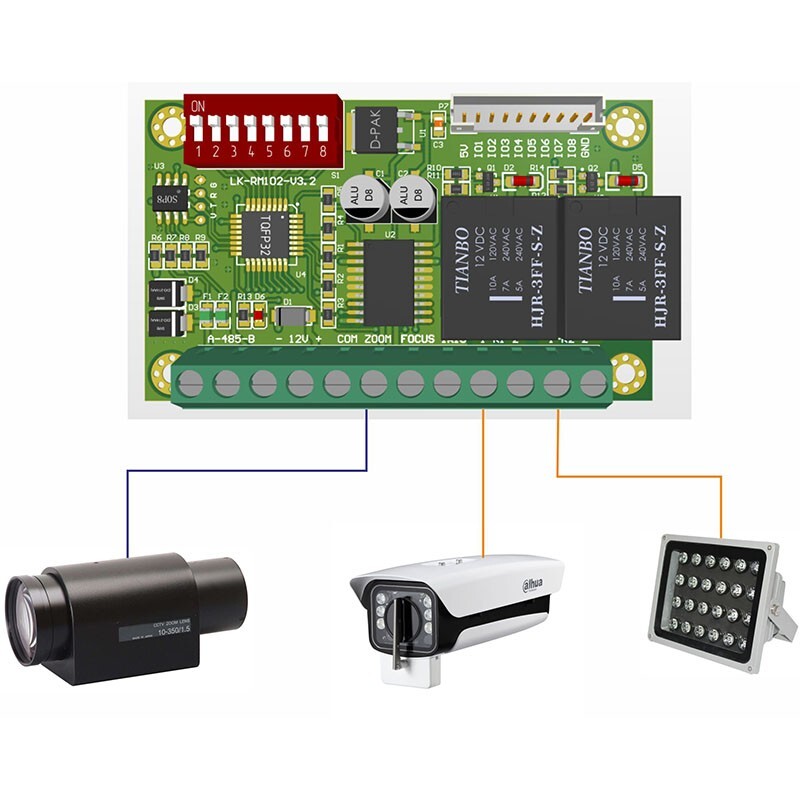 12V 2Way Lens Decoder IR Light Wipers Auxiliary Relay Compatible PELCO Protocol