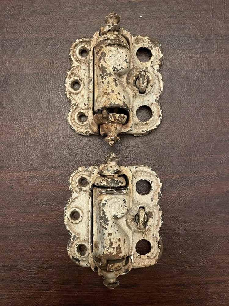 Antique Cast Iron Spring Loaded Screen Door Hinge Hardware Set