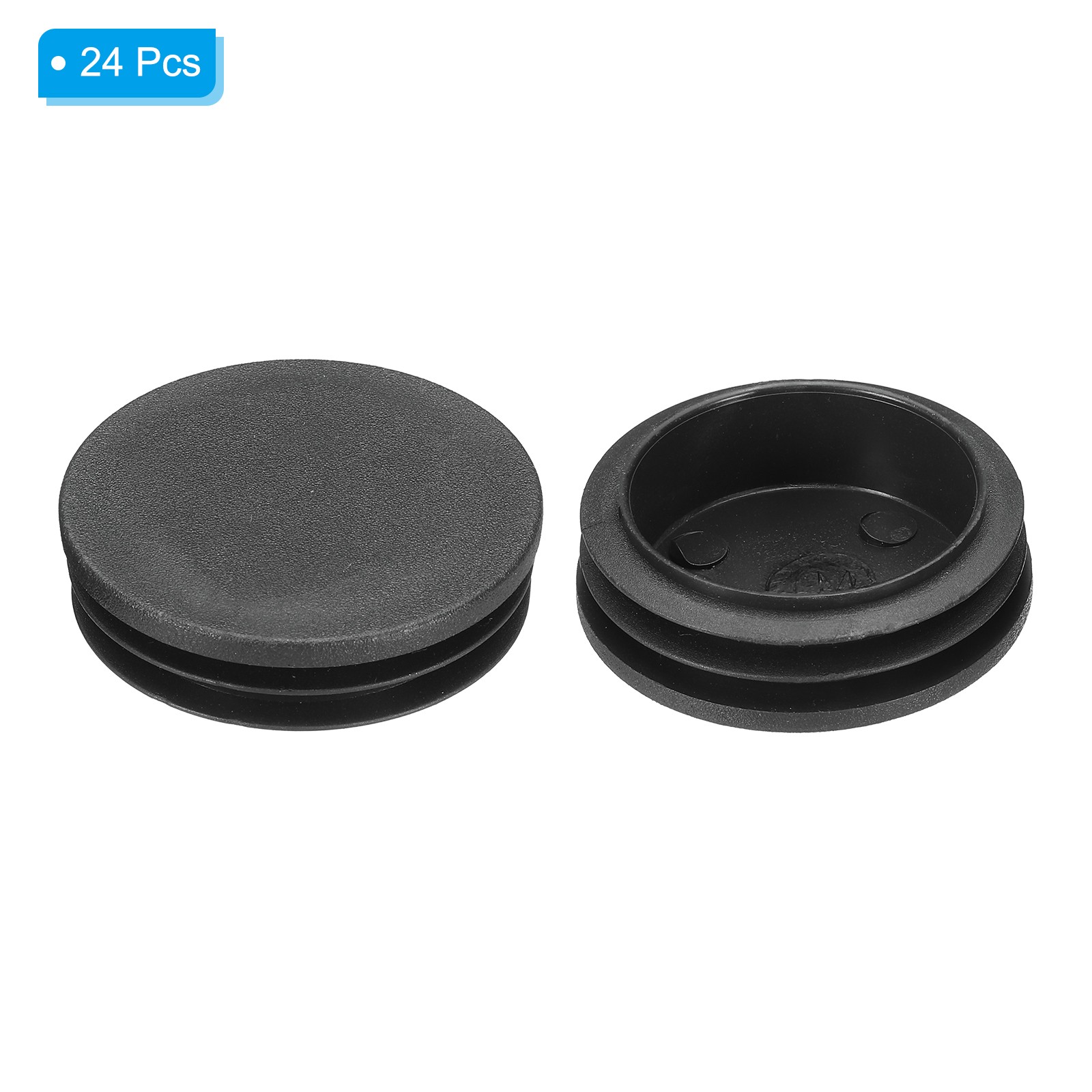 24Pcs 1.88" Plastic Tubing End Caps Round Hole Plug Insert Black