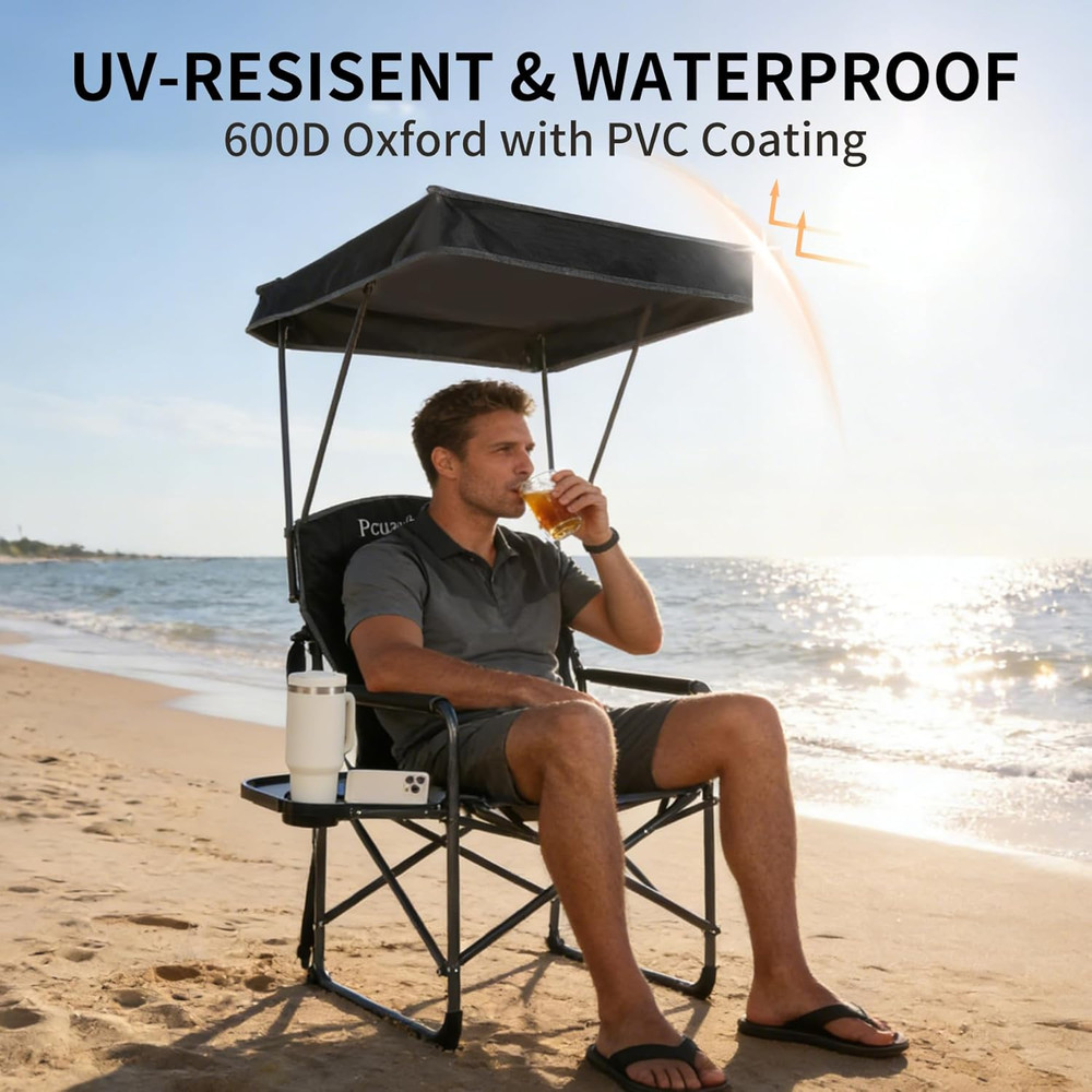 Oversized Camping Chairs with Canopy Foldable Directors Chair with Side Table &