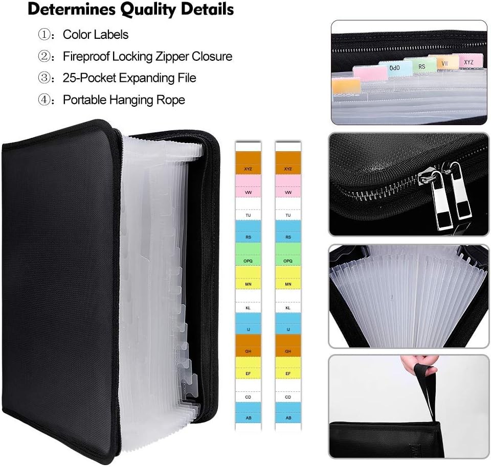 Expanding File Folder Important Document Organizer Fireproof Document Bag-A4