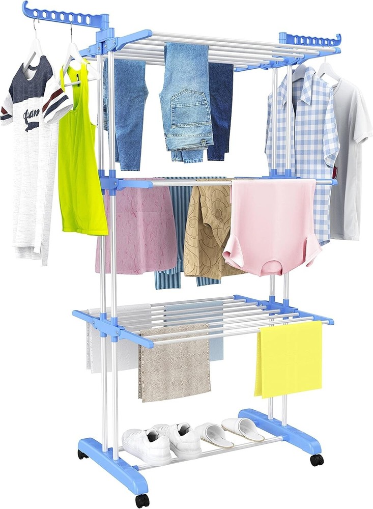 Elegant 4-Tier Foldable Clothes Drying Rack - Movable and Durable Design