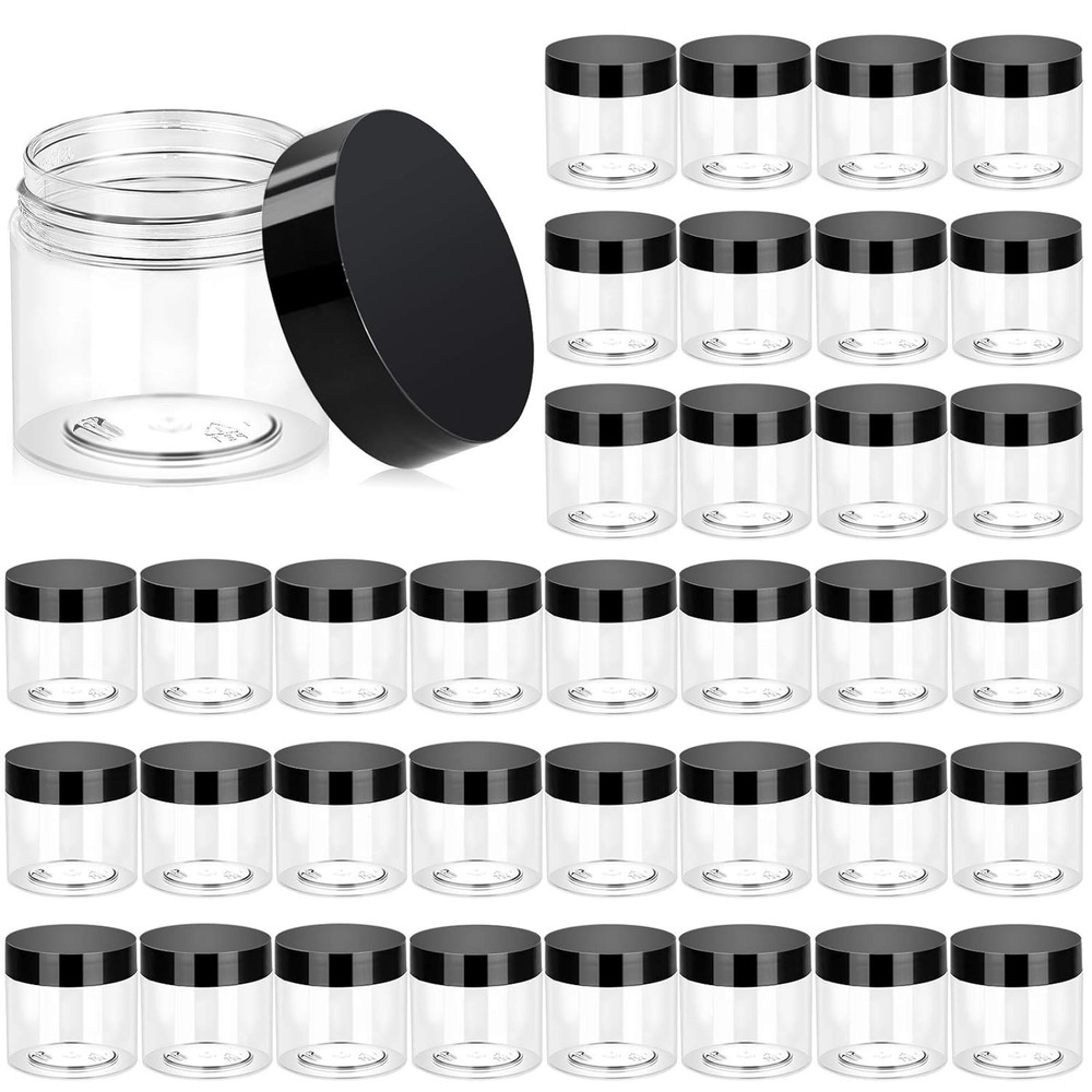 36 Pack 2 OZ Clear Plastic Jars with Black Lids - Leak Proof & Versatile Storage