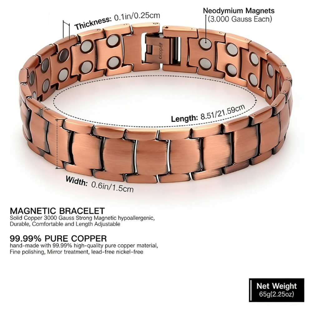2 Pack Pure Copper Magnetic Bracelet Arthritis Pain Therapy Energy Cuff Bangle
