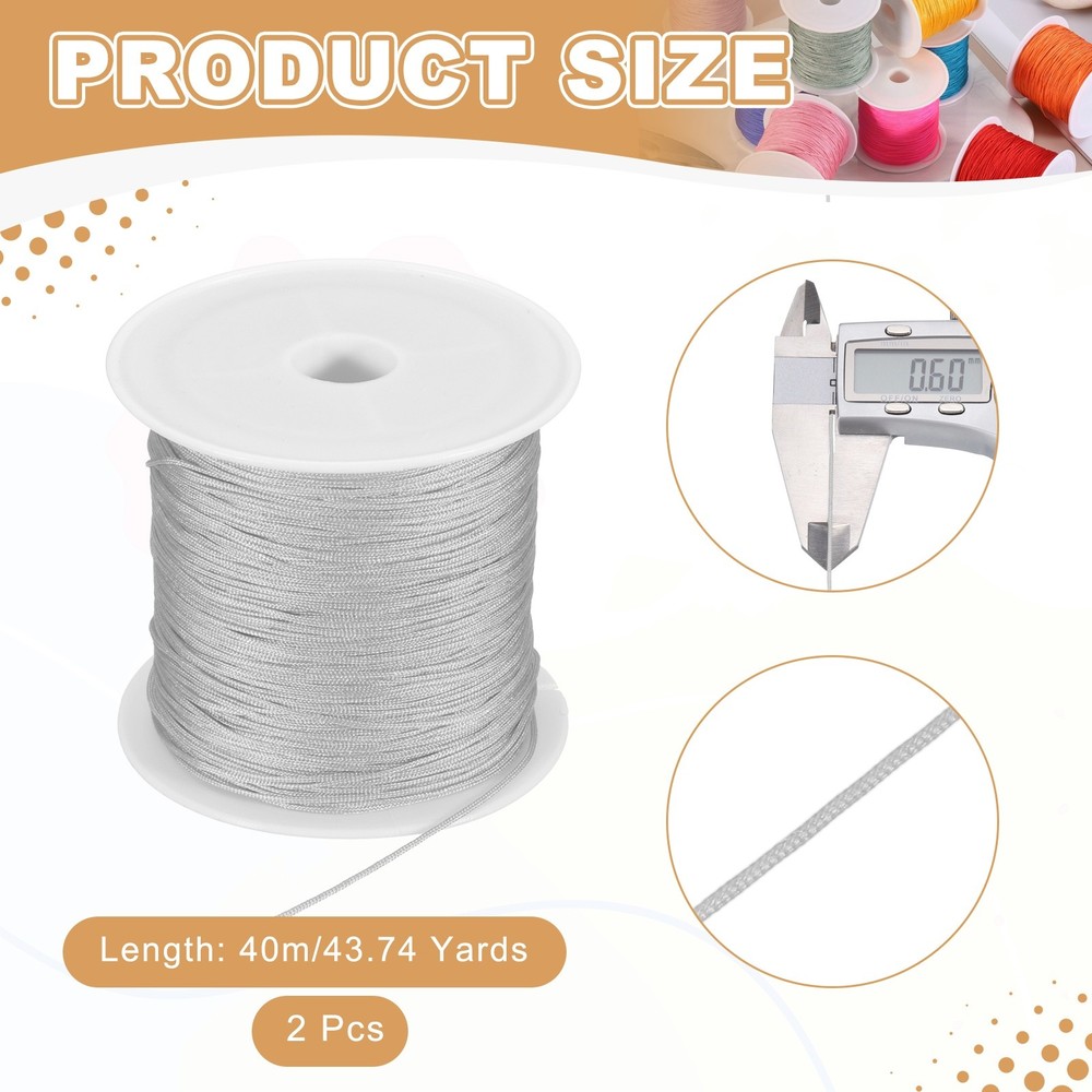 2 pcs 0.6mm String for Bracelets, 44 Yards Beading Thread(Silver Gray)