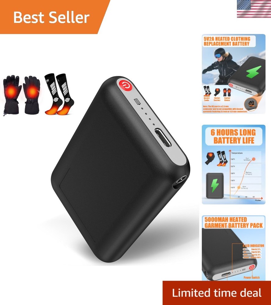 Reliable 5V2A Battery Pack for Heated Apparel - Pocket-Sized & Wireless Charging