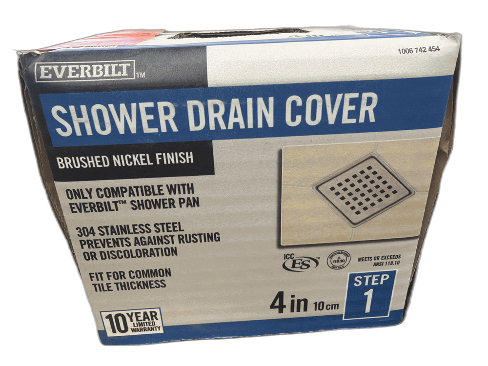 Everbilt Watershield Shower System 4 in. Brushed Nickle Square Grid Drain Grate