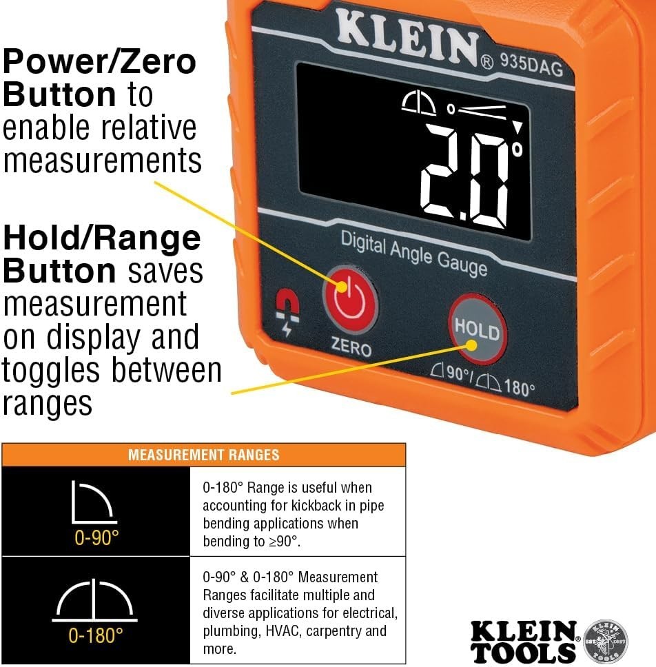 Klein Tools 935DAG Digital Electronic Level & Angle Gauge 0-180° Precision Tool