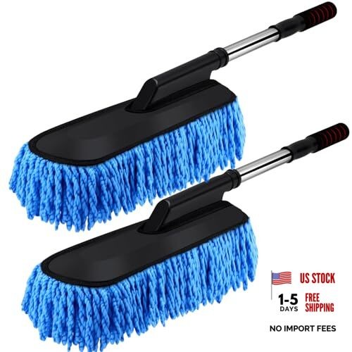 Pack Microfiber Car Duster Exterior Scratch Free with Extendable Handle 2 Blue