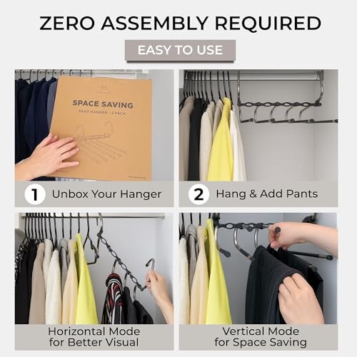 Pants Hangers Space Saving - 2 Pack - Non-Slip Multi-Layer Space Saving