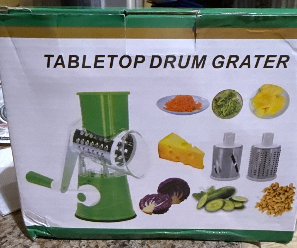 Tabletop Drum Grater, Slicer - Fine Grating, Course Grating, Shredding & Slicing