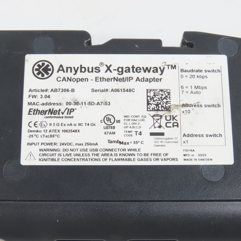 HMS AB7306-B Anybus X-Gateway CANopen EtherNet/IP Adapter 24VDC