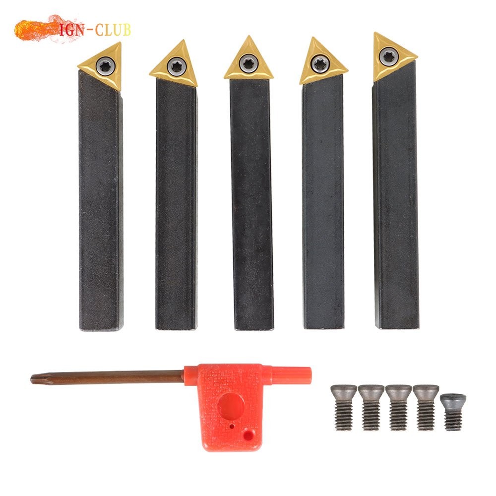 1/2" 5Pcs Indexable Carbide Insert Turning Tooling Bit Holder For Lathe