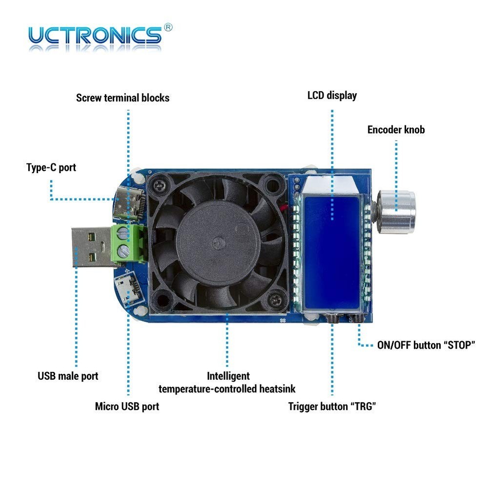 Electronic USB Load Tester, Adjustable Discharge Resistor Module 35W, Test and T