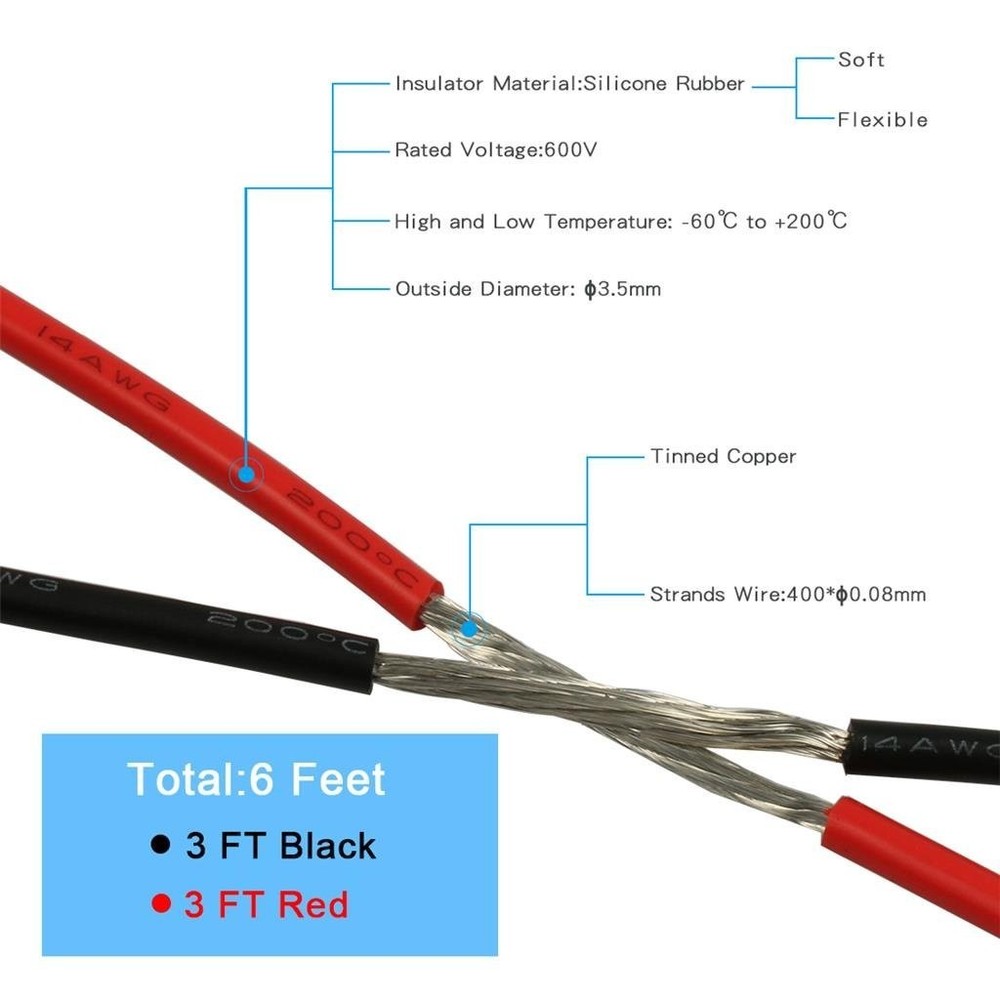 High-Temperature Resistant 14 AWG Silicone Wire - 6ft Stranded Copper Perfection