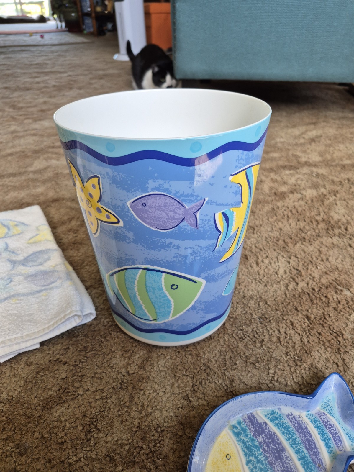 Fish Theme 7pc Bath Bathroom Set Ceramic Soap Dish ToothBrush Hold Cup Trash Can