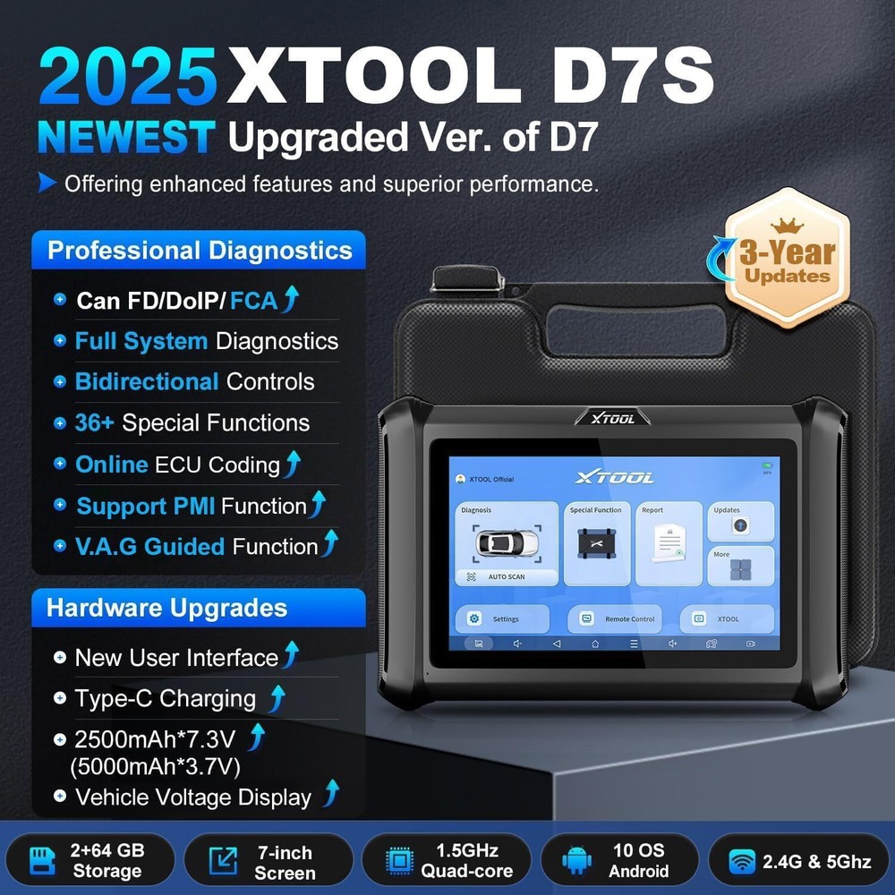 USED XTOOL D7S V2.0 Car All System Diagnostic Tool Bi-Directional Key Programmer
