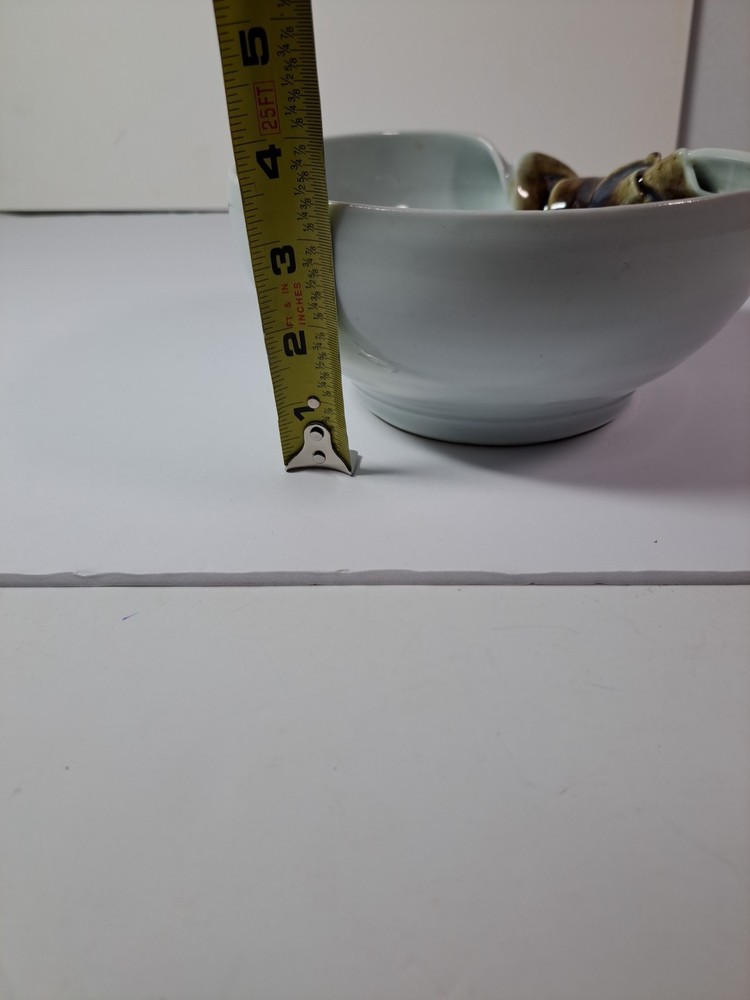 Handmade Signed Abstract Bowl Light Blue Multicolor