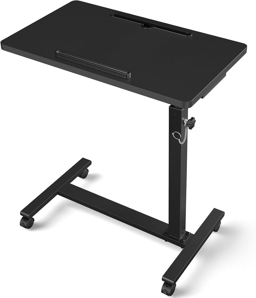 Adjustable Overbed Bedside Table Hospital Bed Table W/ Wheels Portable Rolling