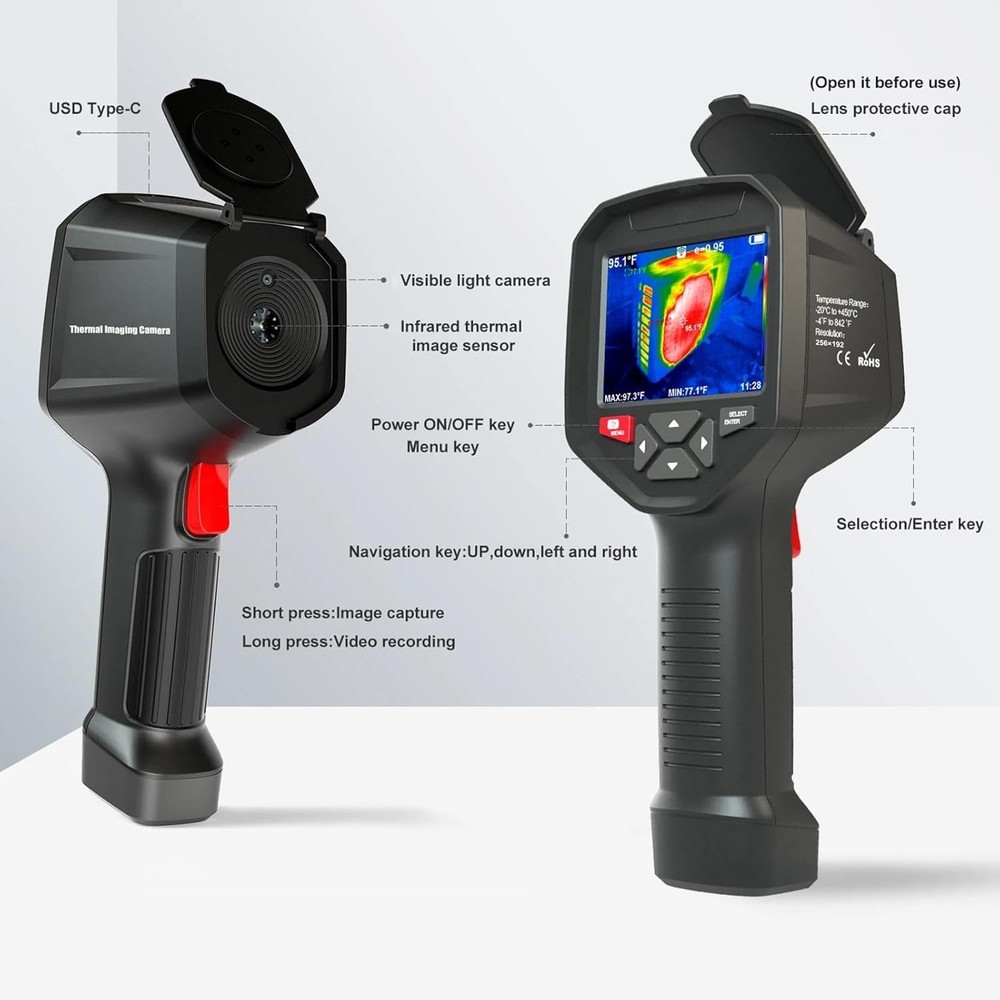 Rechargeable Infrared Thermal Camera with 256x192 Resolution & Analysis Software