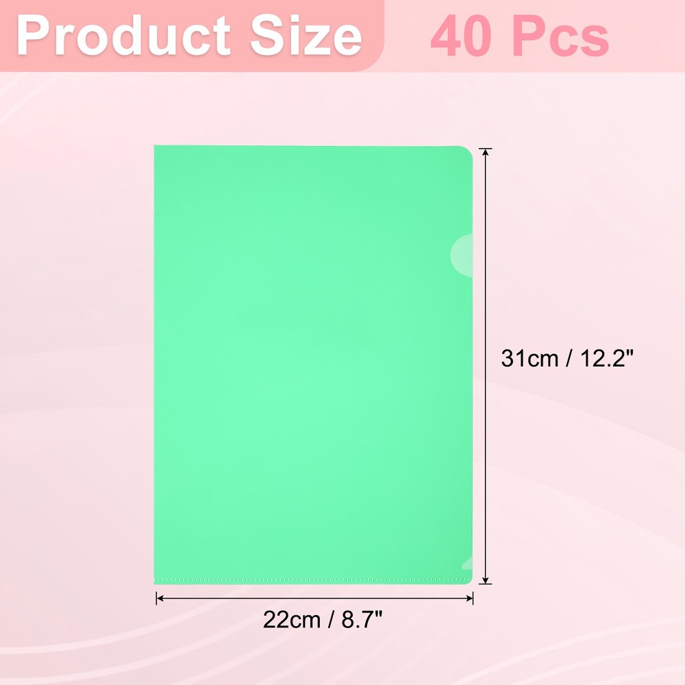 40 Pack A4 Plastic Folders Clear Folders l Type Pockets Documents Green