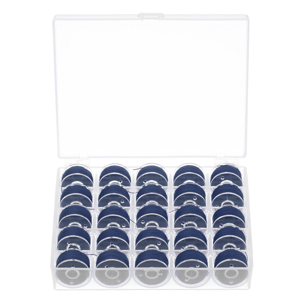 25pcs Prewound Sewing Bobbin Thread with Storage Plastic Case Dark Blue