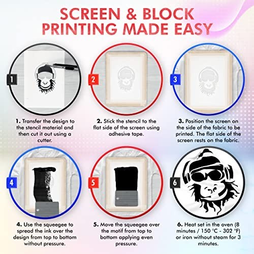 Screen Printing Kit with Reusable Frame, Squeegee & 3 Inks - Beginner's Silk Scr