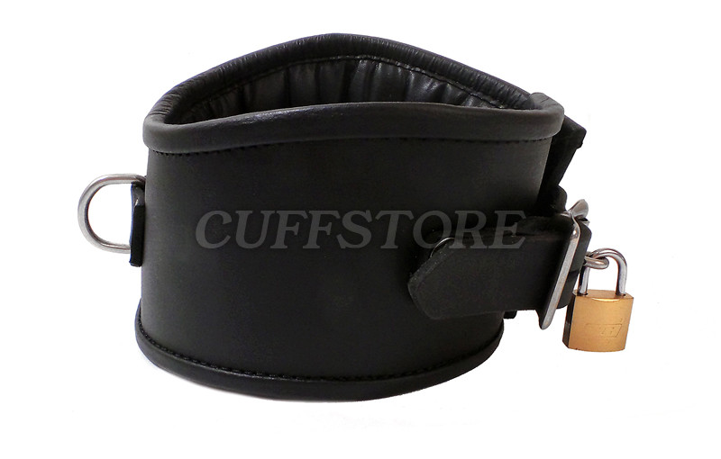Adjustable Lockable Padded Leather Posture Collar with Padlock - CuffStore