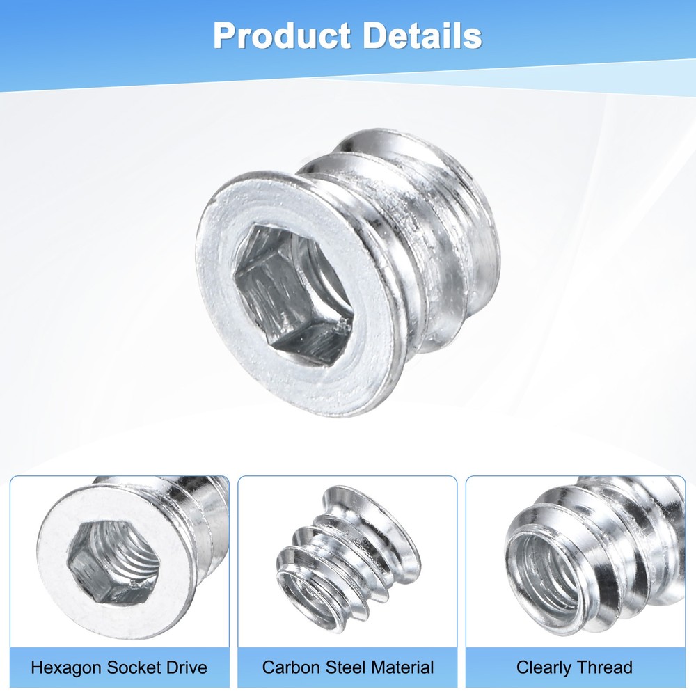 20-Pack Threaded Inserts for Wood, M6x8mm Threaded Insert Nuts [Silver Tone]