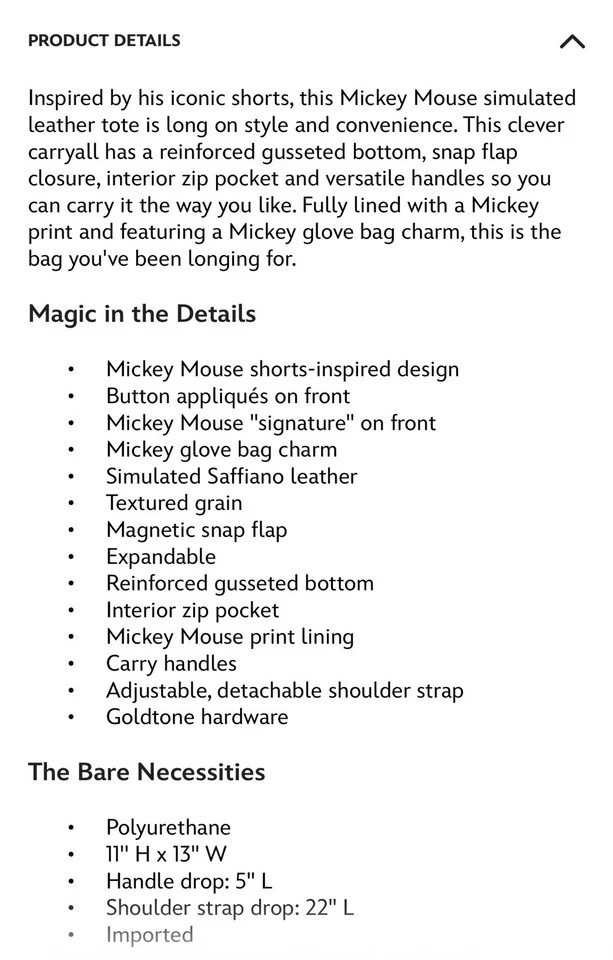 NEW Disney Womens Tote Bag Purse “Best Of Mickey” Signature Series New With Tags